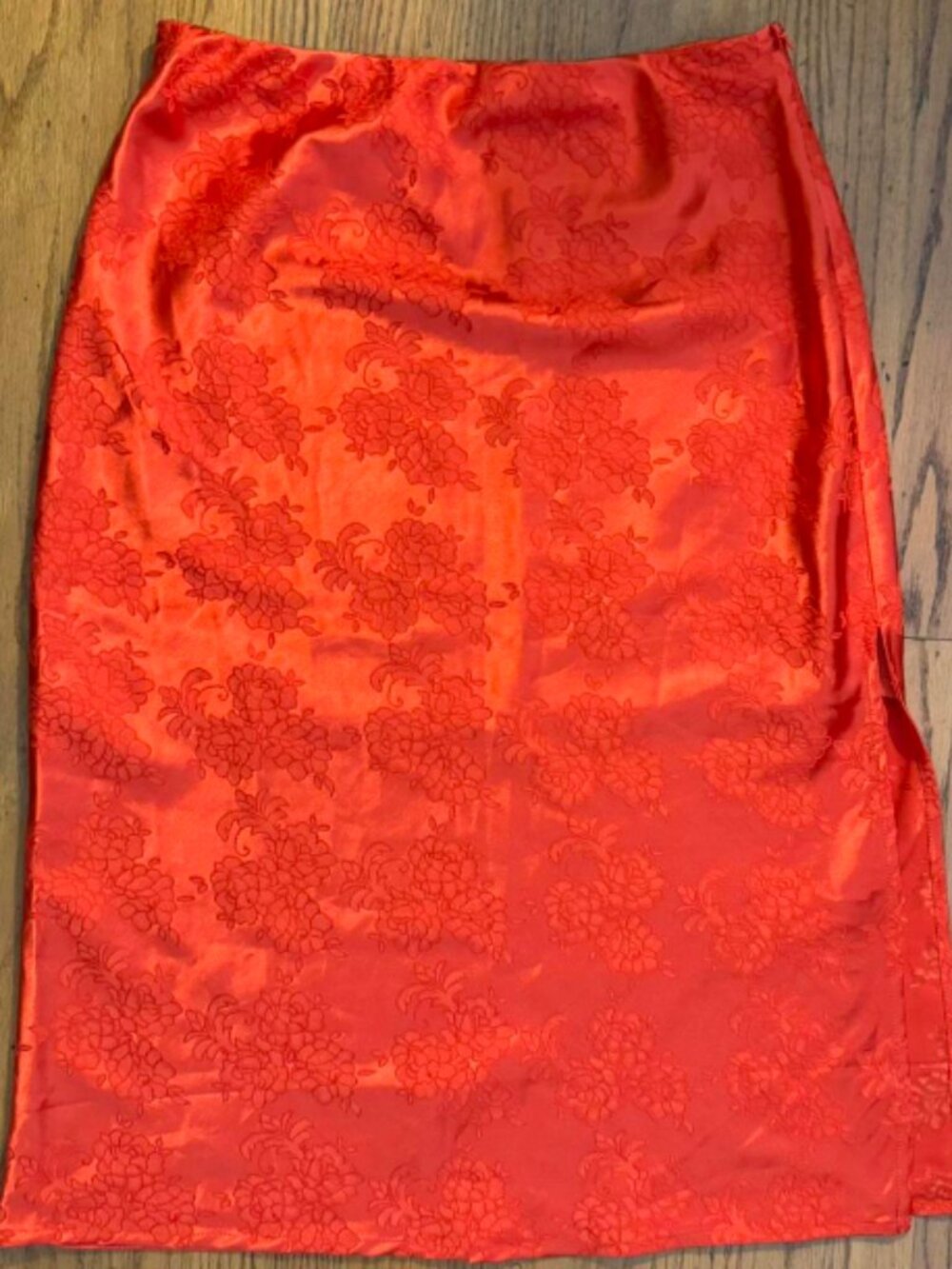 Wild fable orange red silk soft satin jacquard skirt